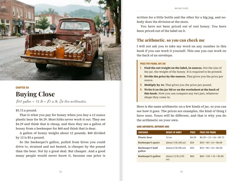 Pages 52 and 53: Chapter Six, Buying Close, with a price-per-pound table
